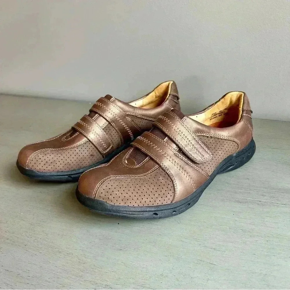 Clarks Unstructured Leather Hook Loop Brown Bronze Casual Loafers Women Size 8